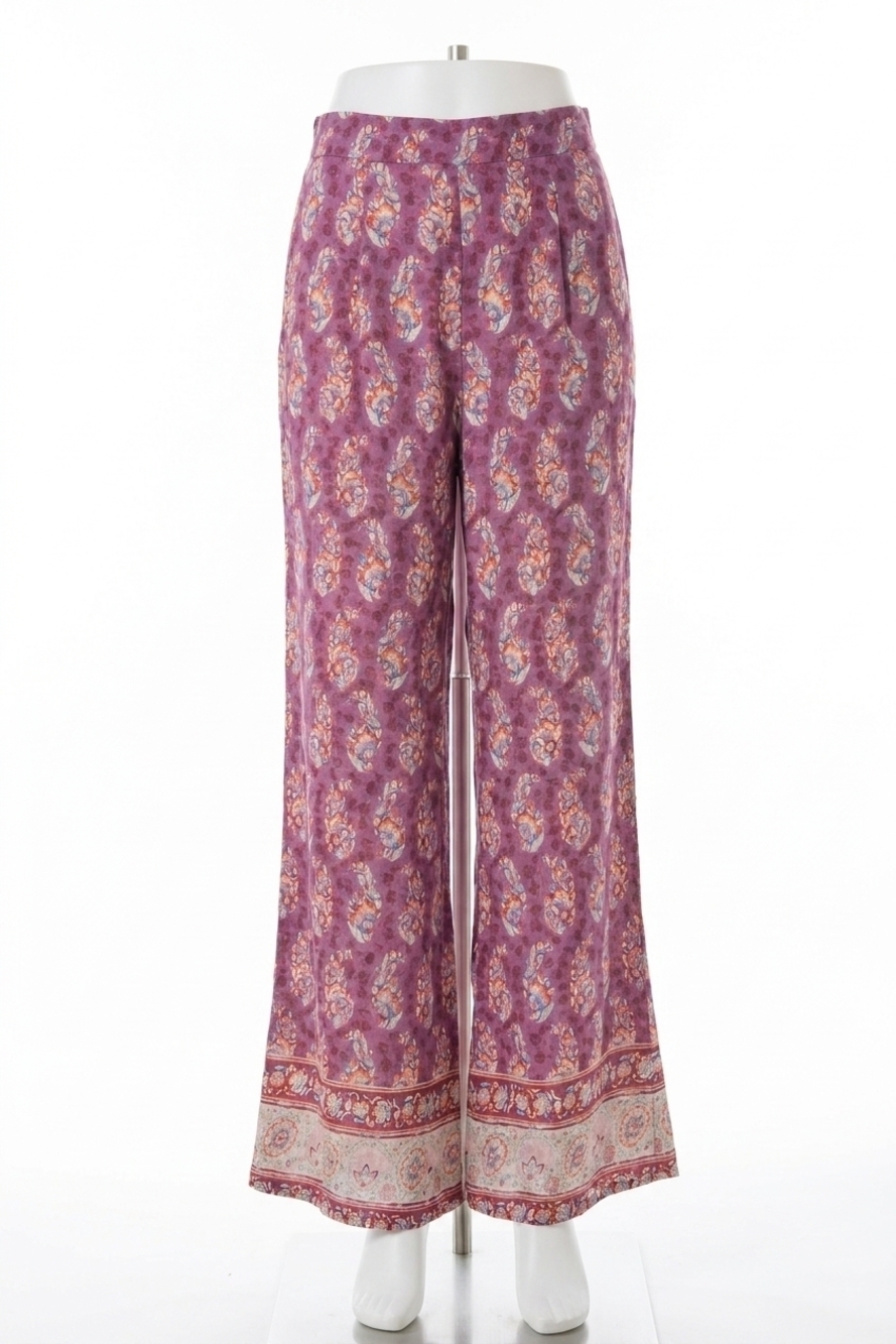 NEW EASEL calila border print straight leg pants in magenta